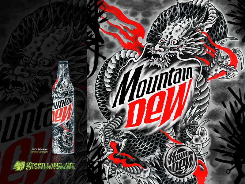 Mountain Dew Green Label Art Concrete Dragon