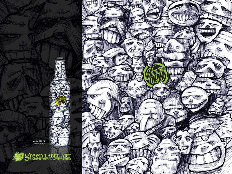 Mountain Dew Green Label Art Happy Heads